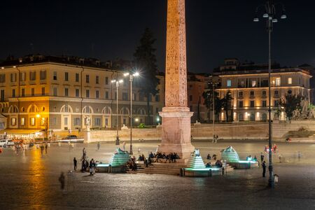 Piazza del Popolo at night in Rome, Italy. Travel.の写真素材