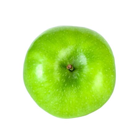 Top view of green apple isolated on white background.Healthy food. Fresh fruit.の写真素材