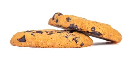 Chocolate chip cookies isolated on white background. Sweet biscuits.の写真素材