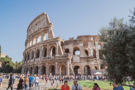 Rome, Italy - 27 October 2019: view of Rome Colosseum in Rome, Italy. The Colosseum was built in the time of Ancient Rome in the city center. Travel.のeditorial素材