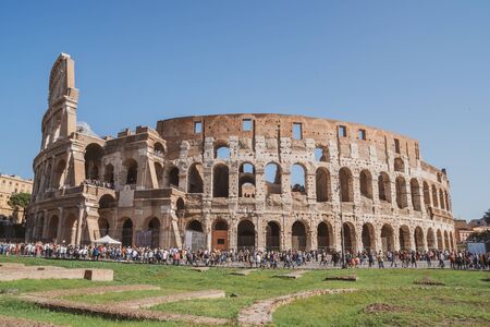 Rome, Italy - 27 October 2019: view of Rome Colosseum in Rome, Italy. The Colosseum was built in the time of Ancient Rome in the city center. Travel.のeditorial素材