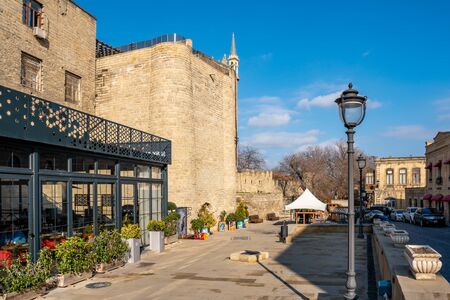 Baku, Azerbaijan 27 January 2020 - Ancient castle palace in Baku. Stone medieval architecture in city center. Travel.のeditorial素材