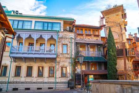 Tbilisi, Georgia 22 January 2020 - The Leaning Clock Tower landmark of old Tbilisi. Travel.のeditorial素材
