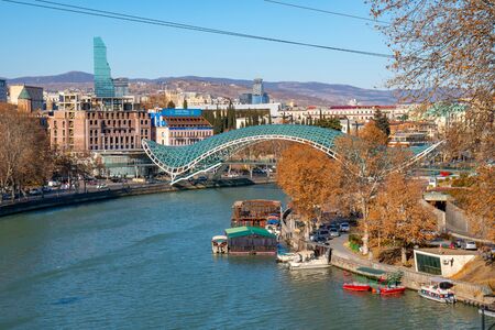 Tbilisi, Georgia 26 January 2020 - View of Georgian capital of Tbilisi, old town architecture and modern urban constructionのeditorial素材