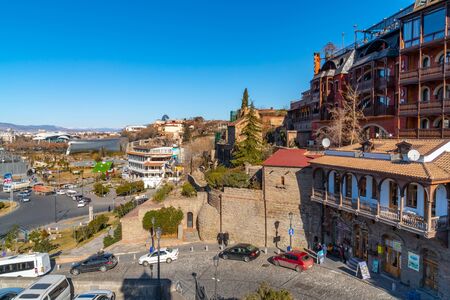 Tbilisi, Georgia 26 January 2020 - View of Georgian capital of Tbilisi, old town architecture and modern urban constructionのeditorial素材