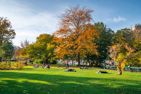Vienna, Austria 25 November 2019 - People relaxing in a park in Viennaのeditorial素材
