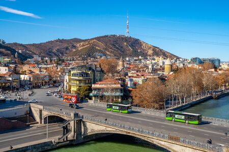 Tbilisi, Georgia 26 January 2020 - View of Georgian capital of Tbilisi, old town architecture and...