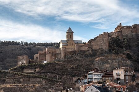 Ancient fortress Narikala and old town Tbilisi, Capital of Georgia. Travel.のeditorial素材