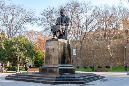 Baku, Azerbaijan 27 January 2020 - Monument to Mirza Alekper Sabir in Sabir park in Baku. Azerbaijani poetのeditorial素材