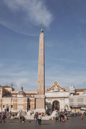 Rome, Italy 28 October 2019 - Flaminio Obelisk in center of Piazza del Popolo, People's Squareのeditorial素材