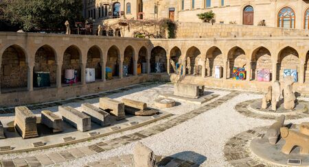 Baku, Azerbaijan 27 January 2020 - Inner city of Icheri Sheher. Fragment of ancient masonry at the walls of the Maiden towerのeditorial素材