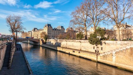 Paris, France - January 18, 2019: View of Siene river in Paris. Travel to France.のeditorial素材