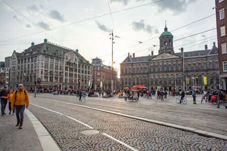 Amsterdam, Netherlands - October 14, 2019: Many people in front of Royal Palace Amsterdam and Dam Squareのeditorial素材
