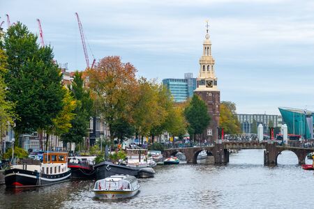 Amsterdam, Netherlands - October 15, 2019: Church in Amsterdam, typical landscape of Amsterdamのeditorial素材