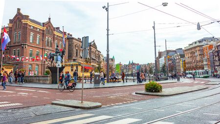 Amsterdam, Netherlands - October 15, 2019: Typical colorful buildings in Amsterdam, travelのeditorial素材