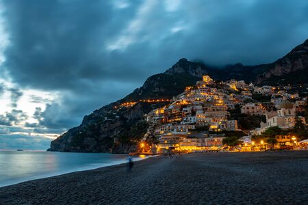 Beautiful Landscape with Positano town at famous amalfi coast at sunset, Italy. Travelの写真素材