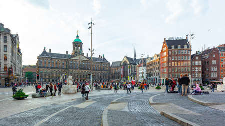 Amsterdam, Netherlands - October 14, 2019: Many people in front of Royal Palace Amsterdam and Dam Squareのeditorial素材
