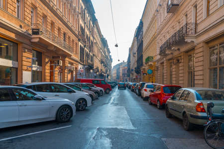 Budapest, Hungary - November 12, 2018: Beautiful view of historic city of Budapest, people and trasportationのeditorial素材