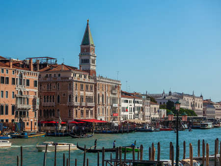 Venice, Italy - August 16, 2018: View of Doge palace and San Marko square from Grand canal in Veniceのeditorial素材