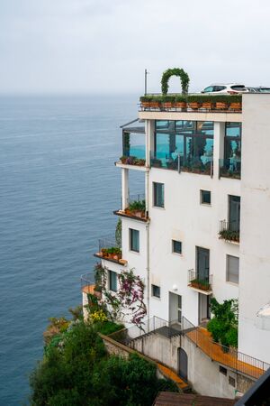 Hotel on the beach on Amalfi coast, travel to Italyの写真素材