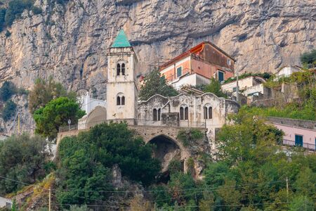 colorful houses on the slopes of the Amalfi coast, travel to Italyの写真素材