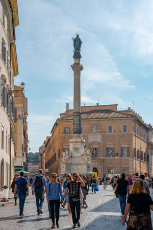 Rome, Italy - 28 October, 2019: Streets of historic center of Rome with tourists walking in cityのeditorial素材