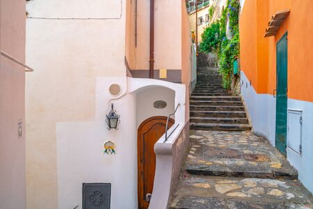 Narrow stairs and streets in the tourist village of Positano, Amalfi coast, travel to Italyの写真素材
