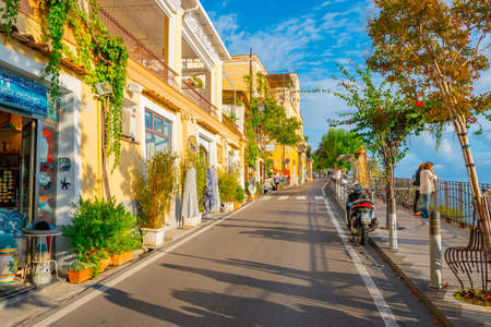 Positano, Italy - 1 November, 2019: Typical narrow street and colorful houses in city of Positano, Amalfi coastのeditorial素材