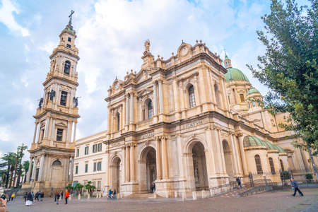 Pompei, Italy - 04 November, 2019: Church and tower of Pontifical Shrine of the Blessed Virgin of the Rosary of Pompei, travelのeditorial素材