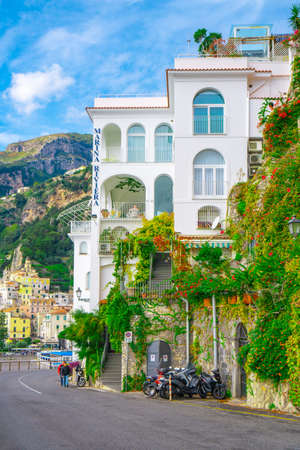 Amalfi, Italy - 1 November, 2019: Amalfi cityscape on coast of mediterranean sea, travelのeditorial素材