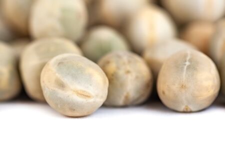 Dried green peas isolated on white background, healty foodの写真素材