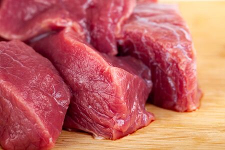 Close-up shot of chopped raw meat, fresh foodの写真素材