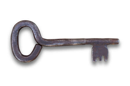 Old iron key isolated on white background, objectの写真素材