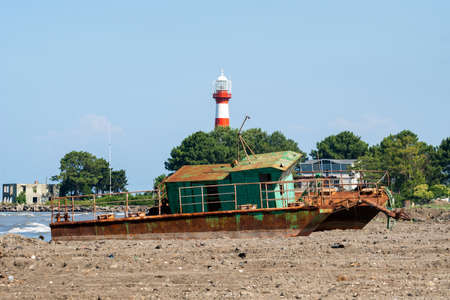 Abandoned ship on the Black Sea coast, landscapeの写真素材
