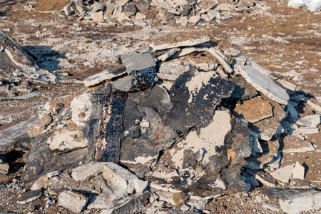 Roof repair, concrete ruins of old roof apartamentの写真素材