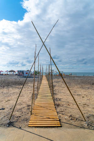 Batumi, Georgia - 04 August, 2020: A rocky beach on the Black Sea in Batumi, Georgiaのeditorial素材