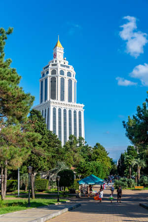 Batumi, Georgia - 04 August, 2020: Park with various trees at promenade of Batumi. Travelのeditorial素材