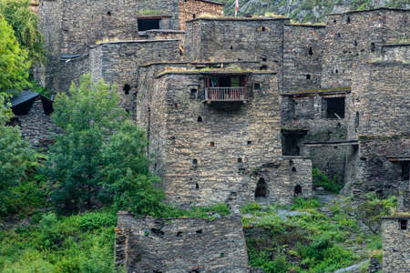 Old Fortress in mountain village Shatili, ruins of medieval castle in Georgia. Heritage of...