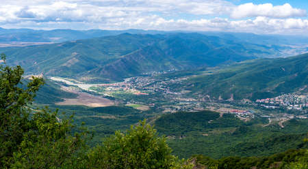 Beautiful view of the old town of Mtskheta from the Zedazeni mountain in Georgia.