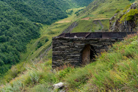 Ruined medieval village and fortress Mutso. Khevsureti Region, Georgia, Caucasusの写真素材