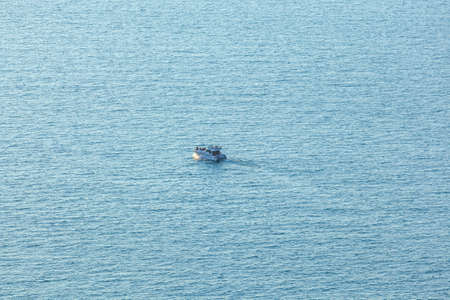 Batumi, Georgia 08 August, 2020: The little touristic ferry in open waters, Black Sea