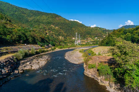 The historical stone arch bridge over the Ajaristskali river, Dandalo bridge, Georgiaの写真素材