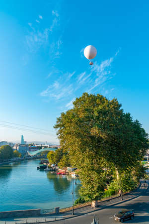 Air excursion balloon for passengers against the blue sky. Tbilisiの写真素材
