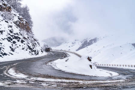 Road to Gudauri resort in winter. Travelの写真素材