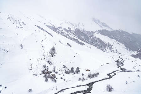 Snowy winter mountains in Georgia. Caucasus Mountains. Travelの写真素材