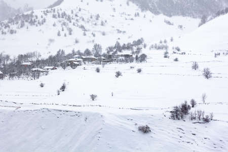 Village Zemo Mleta with covered snow, beautifull landscape, Georgiaの写真素材