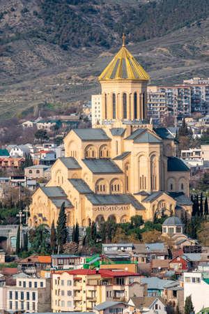 Tbilisi, Georgia - 03 April, 2021: View of Tbilisi with Sameba, Trinity Church and other landmarks, travelのeditorial素材