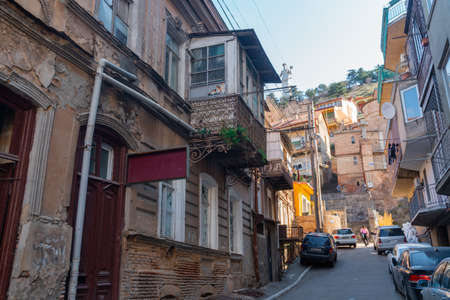 Tbilisi, Georgia - 03 April, 2021: Old historic houses in Tbilisi. Travelのeditorial素材
