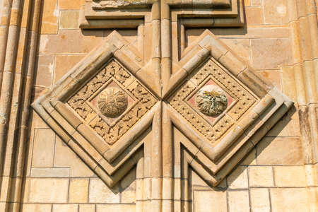Ornaments of old orthodox church Samtavisi. Georgia, architectureの写真素材