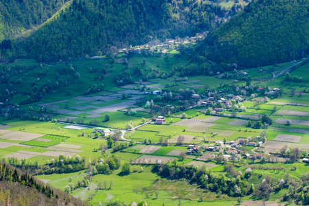 Beautiful view of the mountain village in Upper Svaneti. Georgiaの写真素材